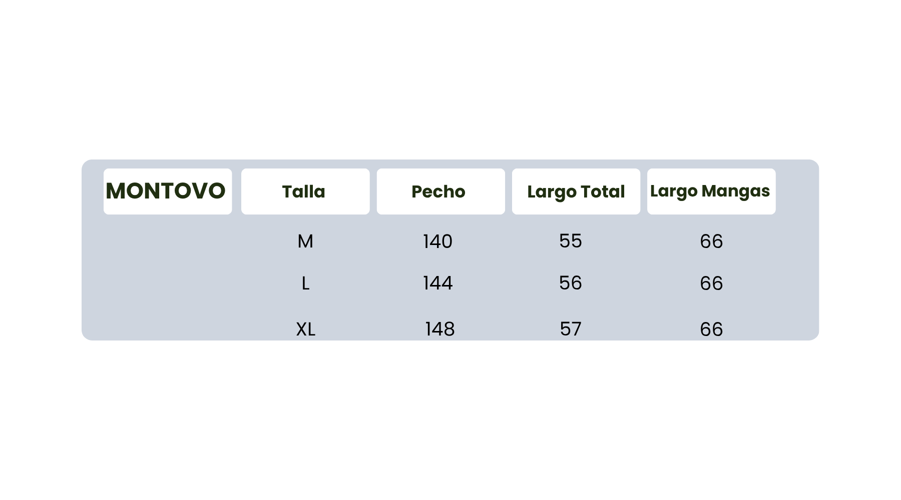 Cuadro de tallas de Jersey MONTOVO